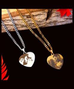 Foto ketting Fotoketting met hartje met graveerde foto zilver kleurig