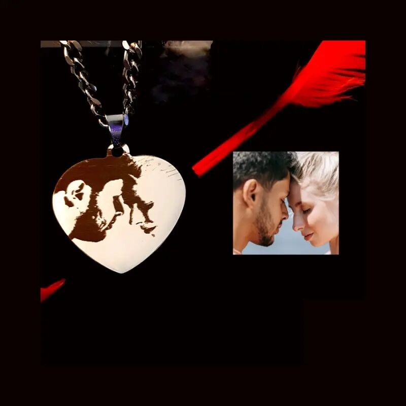 Foto ketting Fotoketting met hartje met graveerde foto zilver kleurig