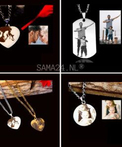 Foto ketting Fotoketting met hartje met graveerde foto zilver kleurig