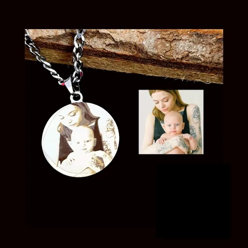 Ketting met foto graveren hanger zilver