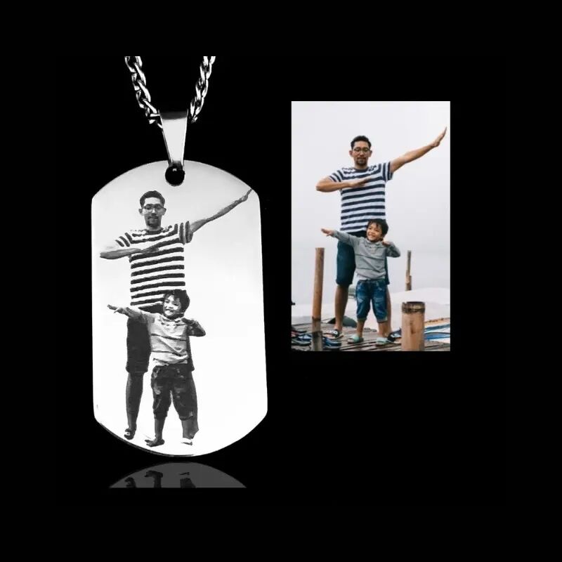 Heren ketting graveren met hanger met foto Zilver kleurig sieraden mannen legerplaatje met foto