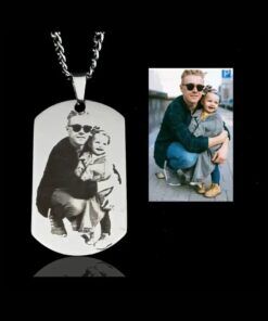 Heren ketting graveren met hanger met foto Zilver kleurig sieraden mannen legerplaatje met foto