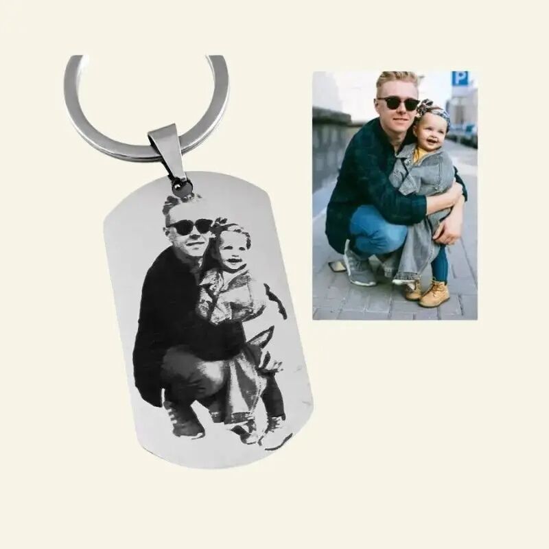 Gepersonaliseerde Sleutelhanger Liefde met graveerde foto en tekst Gepersonaliseerd ID tag zilver