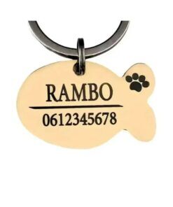 Dierenpenning hond en kat met naam en telefoonnummer bestellen graveren goudkleurig